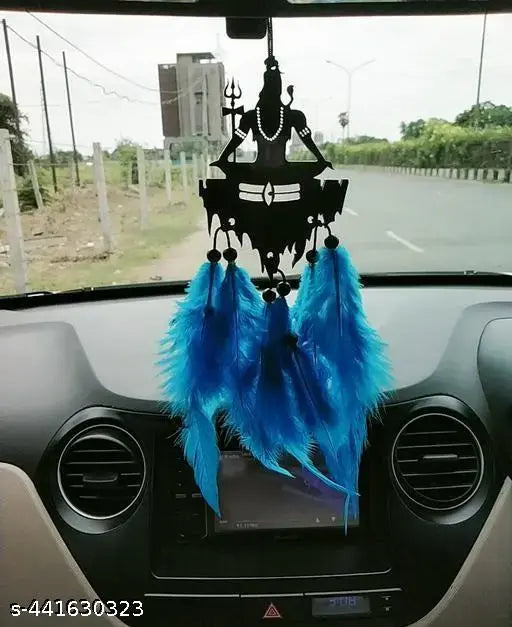 Wooden Art Deco created mahadev blue color for car hanger, hand made dream catcher ( Pack of One )