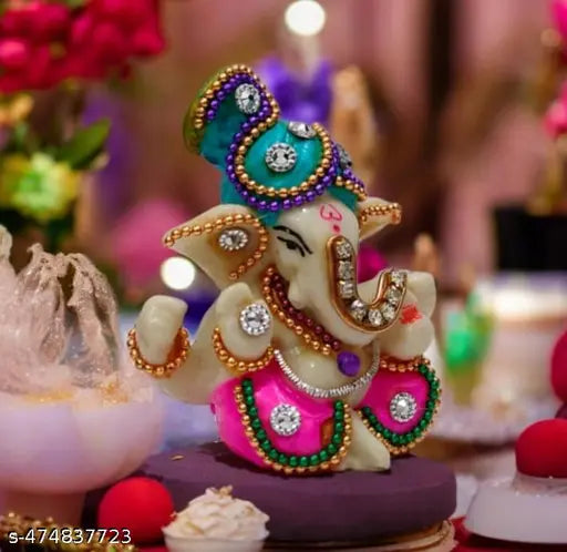 Meditating Stone Work Lord Ganesha Idols for Home Decor and Office Decor, Car Dashboard | Showpiece for Living Room | Ganesh Ji murti