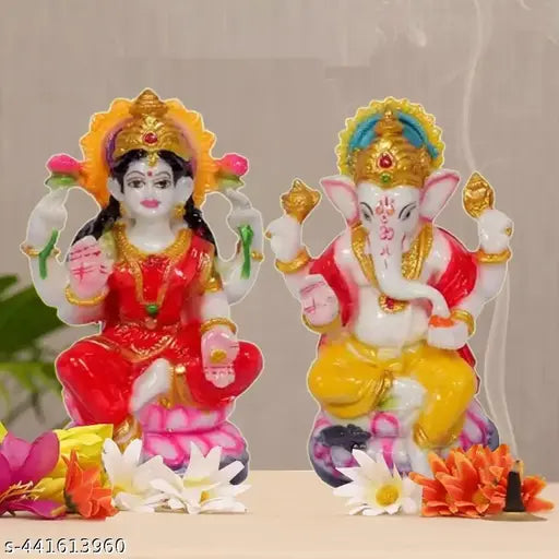 Polyresin Laxmi. Ganesh. Idol for Puja I Pooja Room I Office Temple I Lakshmi Ji Murti I Ganesh. ji Murti I I Diwali Puja - Size : LxBxH -5.5x5x10 cm, Multicolor