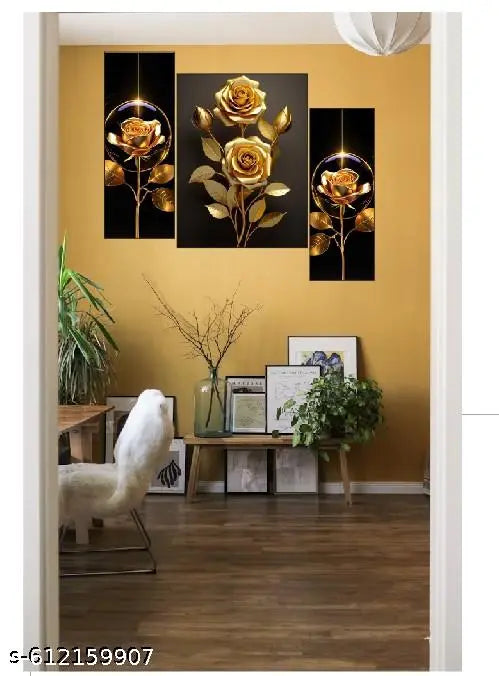 Flower Set of 3 MDF Digital Reprint 12' x 18' Painting (Without Frame, Pack of 3