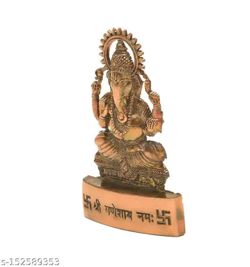 Rockshok Ganesh Ji Spiritual Religious Copper Polished Metal Statue Car Dashboard ( w x h - 4.5 cm x 7 cm )