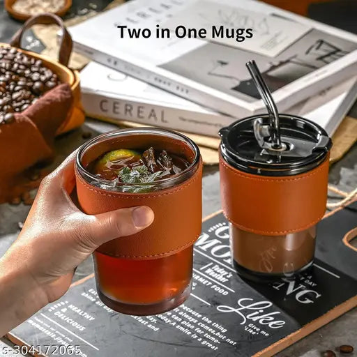 in 1Coffee|| Juice|| Shake Glass with Leather Grip Mason Sipper with Lid and Straw 500 ml,set of 1
