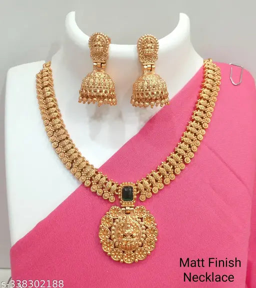 Joyful jewel art Traditional Gold plated temple necklace set II Traditional Antique Gold Plated Temple Jewellery  II  Traditional Lakshmi Goddess Temple Jewellry With Traditional Jhumki Earring's II Traditional Jewellry Set II
