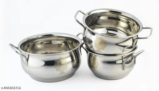 Stainless Steel Serving Pot with Lids - Pack of 5 steel pot with 5 pcs Lids, Ideal for Daily Cooking, Gas & Induction Stove Compatible