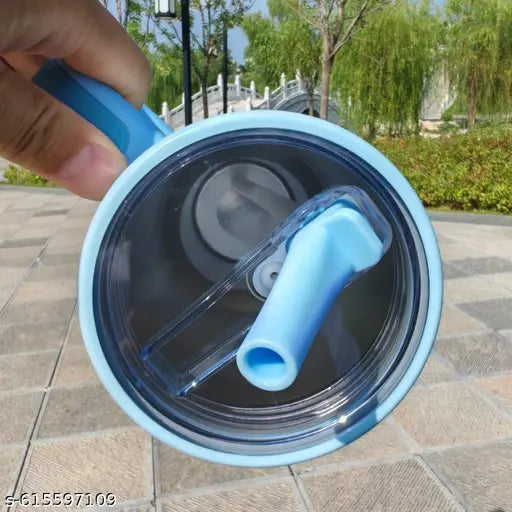 1200ML Tumbler with Handle & Simple Flip Straw - Car Cup Holder Friendly, Leak Resistant Water Bottle-Reusable Insulated Stainless Steel & Rubber Base ( sky blue)