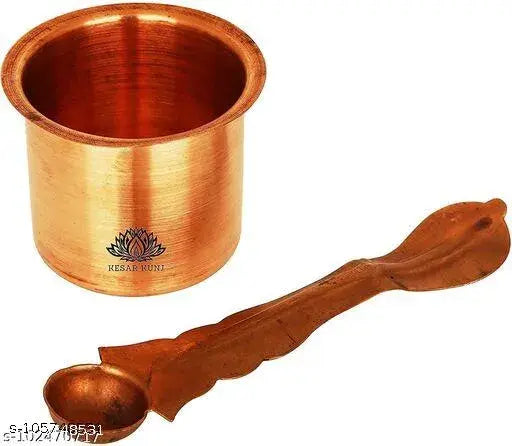 Pure Copper PanchPatra with Achmani Pooja Article use with tambe lota pooja / copper kalash / lota Copper Kalash (Height: 2.5 inch, Brown)