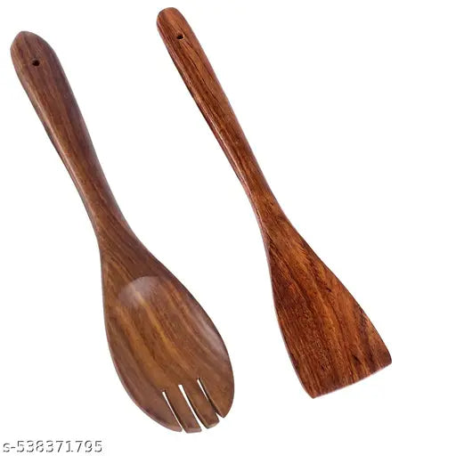 Wooden Cooking Spatula Set of 2 | Eco-Friendly Non-Stick Kitchen Turner | Handmade Serving Spoon for Cooking & Frying