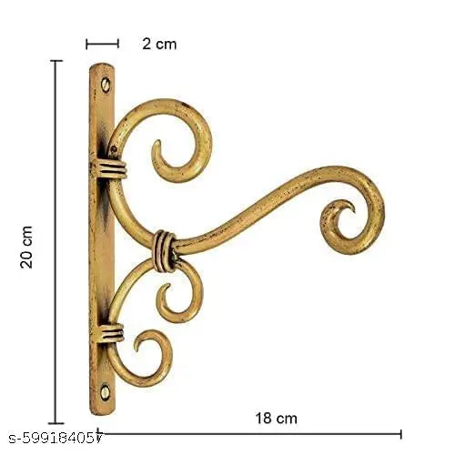 Antique Gold Finish Handcrafted Iron Wall-Mounted Hanger for Lantern, Diya, Bird Feeder, and Ornament String-Lights – 2-Piece Set