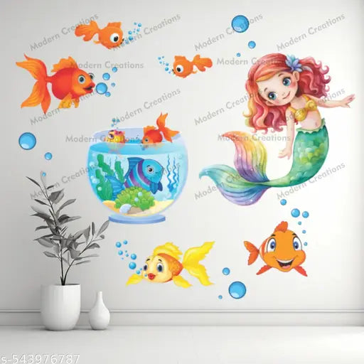 Big Size Marmid With Gold Fishes Wall Sticker