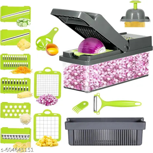 Vegetable Chopper-Pro Onion Chopper&Potato Peeler 14 in 1 Multifunctional Food Chopper, Kitchen Vegetable Slicer Dicer Cutter, Veggie Chopper with 8 Blades, Fruits Chopper (Chopper)