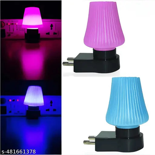 Decorative Unique LED 0.5w Night Lamp for Bedroom Kids Room Any Space at your Home, 2 Plug & Pin Jack Energy-saving Light Color Pink & Blue Combo Pack Of 2
