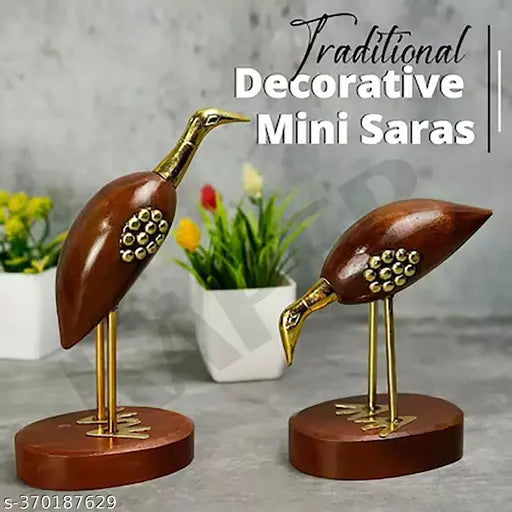 KAPER Brass and Wooden Swan Showpiece Sclupture Collectibles Set of 2 for Living Room Home Decoration table and Gifts (6.2 x 4.2 Inches)