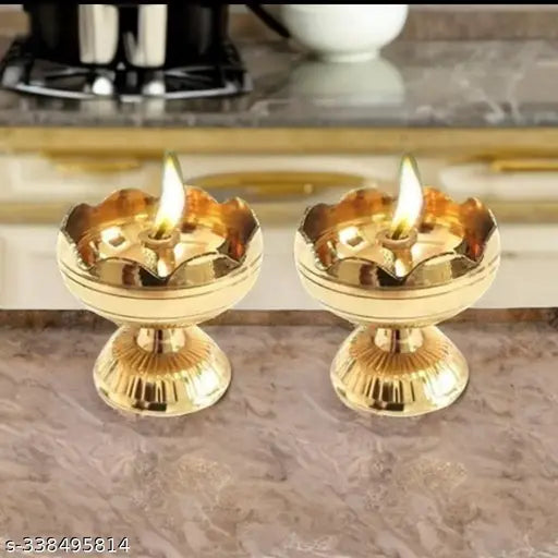 Brass Akhand Jyot| Decorative Brass Oil Lamp | Brass Table Diya Brass (Pack of 2) Table Diya Set