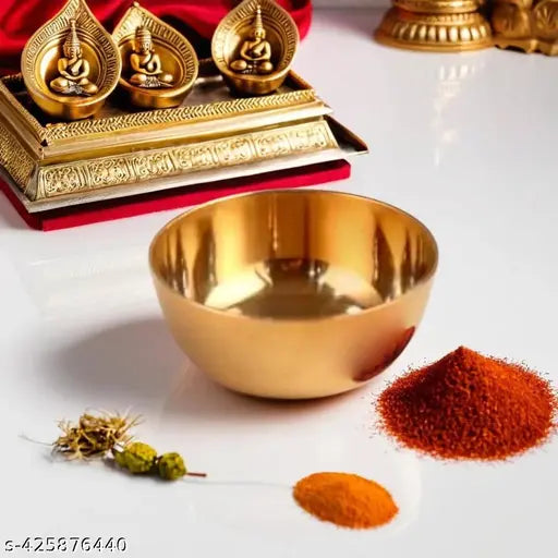 Pure Brass Kumkum & Tilak Bowl Set – 4 pcs | 6 cm Chandan / Prasadam Katori for Daily Pooja | Hand-Polished Golden Pital Bowls