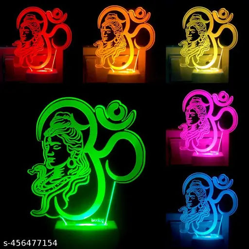 Mahadev 3D Optical Illusion Night Lamp | Acrylic Multicolor LED Shiv Ji Light | 7 Color Changing RGB LED Table Lamp | Mahakal Shiv Night Light for Home, Office & Gift Decoration