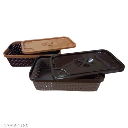 Multipurpose Storage Baskets Organiser for Kitchen | Office | Stationery | Cosmetics | Accessories Baskets Storage Basket  (Pack of 2)(multicolour)