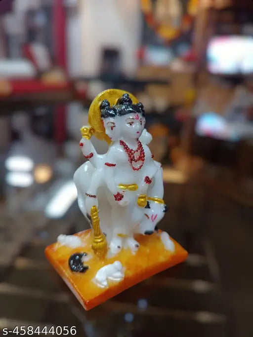 Shri Dattatrey Statue with Cow, Hindu Deity Figurine for Decor & Puja.