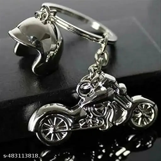 Bulletbike with Helmet Silver Metal Keychain, for Boys & Girls