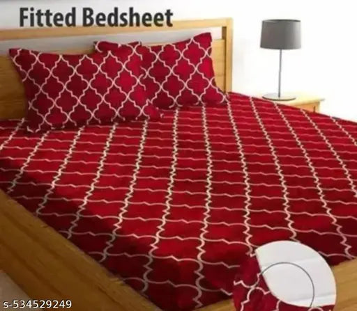 Super Soft Glace Cotton All Round Elastic Fitted Double Bed Bedsheet with 2 Pillow Covers-72x78x8 Inches-fiteed_Double (1 pillow cover with single bedsheet & no pillow with crib) Size single double  Queen king