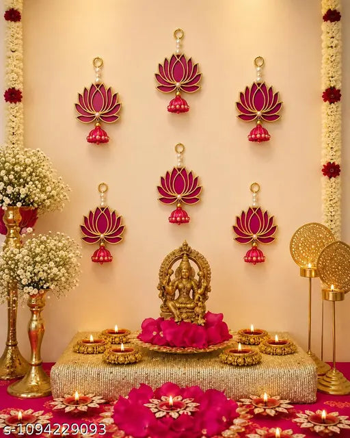 Pink Lotus Wall Hanging Set of 6 | Decorative Festive Toran for Home