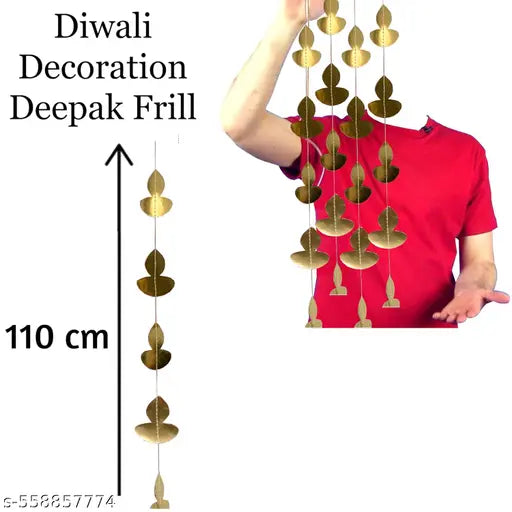 Diwali Decoration Golden Deepak Paper Frills Set of 4 Pieces | Hanging Garland Decoration