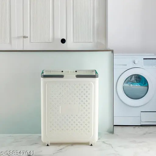45 Litres Laundry Basket Plastic/Multipurpose Laundry Bag for Clothes/Durable Clothes Basket & Basket for Clothes Storage/Foldable & Space-Saving Laundry Basket (White)
