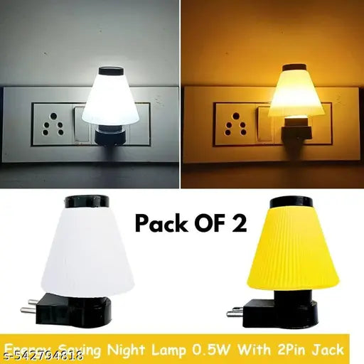 Energy saving Home Decor LED Room Night Lamp 0.5 Watt, Night Lamp for Bedroom Hall & Kids Room Any Space at your Home Pack of 2 Color-White, Yellow