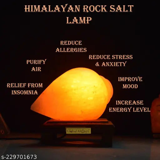 Global  Natural Himalayan Rock Salt Shankh Shape Lamp (Natural/Orange, 2-3 kg)