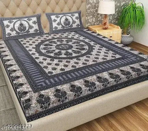 Jaipuri Cotton Double  Bedsheet With 2 Pillow Cover
