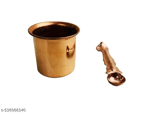 Pure Copper Puja Patra, Punch Patra, Jal Patra with & Achmani Spoon Set for Pooja Purpose (Small Size)