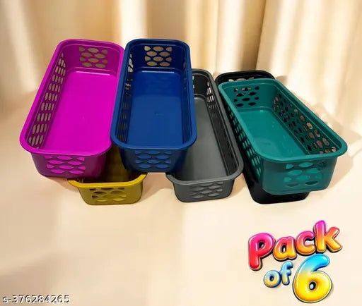 Plastic (pack of 6) Multipurpose Desk Organizer Tray Office Drawer Dividers Storage Bins for Kitchen, Bathroom, Office, Makeup, Bedroom Dresser, Craft Basket Rack Multicolour (23×8×5 cm)