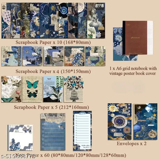 Complete 346pcs DIY Scrapbooking Kit | Premium Aesthetic Journal Set with Notebook, Stickers, Washi Tape, Vintage Ephemera, Decorative Paper, Labels, Envelopes, Cards & More (Butterfly Theme)