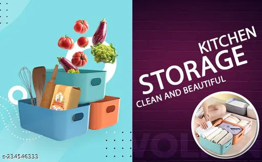 Plastic Storage Basket Multipurpose Colorful for Kitchen & Home Organizer Box for Wardrobe, Fruits Vegetables, Toys, Stationary Items (Storge Basket Without Lid-3Pcs)