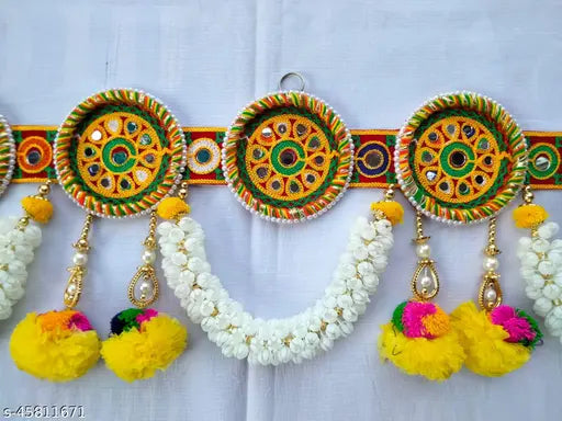 PREETENCY: -Jaipuri Mery Gold Ring Door Hanging Toran-Traditional Bandanwan Main Door Toran,Hanging Toram for Home Decoration,Handmade Diwali Decoration Door Hanging for Home Door,Puja Room Toran(Multi Color)