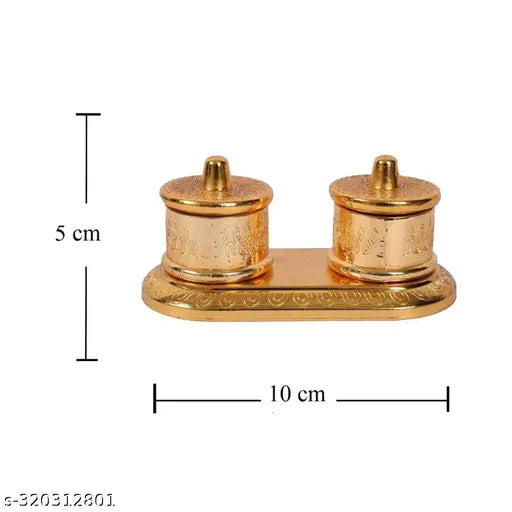 MAHAKAL ARTWARE(BY PRANCHI METALS) Double Dabbi Shape Roli Rice Chandan Chawal Akshat Haldi Kumkum Box