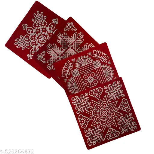 Premium Medium Size Rangoli Stickers/kolam Sticker/Rangoli Stickers for Pooja Room/Floor Hall Decor Waterproof PVC Vinyl/Self-Adhesive (L 24 X W24 Cm) (Combo Pack of 4 Stickers)