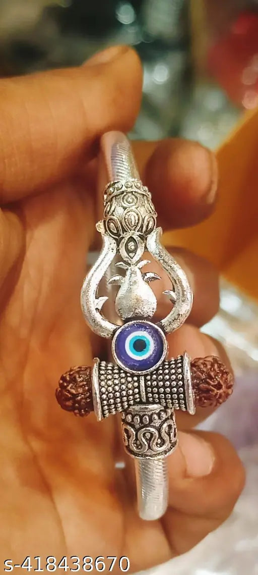 Mahakal silver bracelet Rudraksha Shiv Trishul Damroo Adjustable Pure Alloy & steel OM Mahakal Kada Open Kadas Mahadev Cuff Bracelets for Unisex Adult Stylish KADA