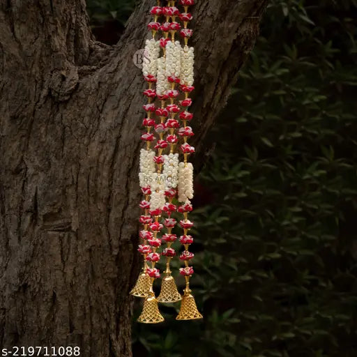 Bellu Hanging Latkan for Party, Wedding, Room, Home, Main Door ,Diwali Decoration Items,RedWhtkushiBellMogra Pack of 6 Strings