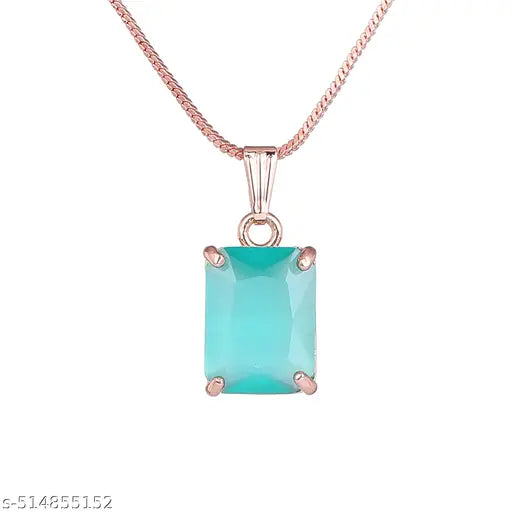 Gehena by Estele Rosegold Plated CZ Solitaire Square Gehena Pendant with Chain for Women