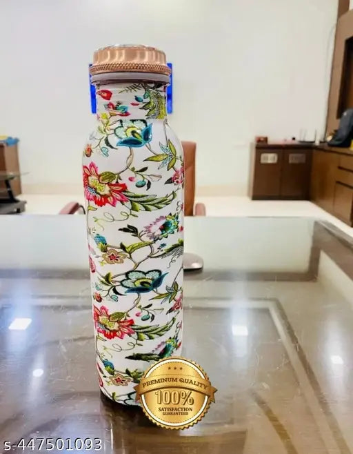 900ml Pure Copper Water Bottle For Drinking – 34 Oz –  Ayurvedic Pure Copper Flower Design Meena Water Bottles For Drinking More Water - Leak Proof Heavy Duty Copper Vessel 100% Leak Proof, For Home, Office, Gym Gift