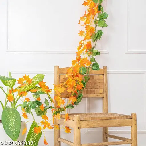 Camellia Grins  Artificial Garland Money Creeper | Wall Hanging | Special Ocassion Decoration | Office | Festival Theme Decorative | Length 8 Feet Pack of 3 Strings (2 Orange+ 1 Green)