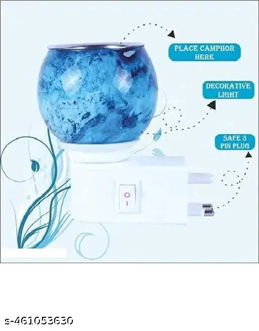 Trending Marble Blue Glass Electric Diffuser | Kapoor Dani | Kapur Dani | Glass Diffuser with On/Off Switch to Toggle Between Burner and Lamp | burner lamp | glass lamp | Night Lamp |trending lamp | gifting item | mosquito repellent | night bulb | night l
