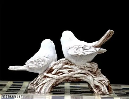 Beautiful home decor showpiece. Love birds pair. Decorative gift item Birds Sitting On Tree Branch Figurine Home Decoration Showpiece Chidiya Statue for Home Decor Item Sparrow Pair Showpiece (White)
