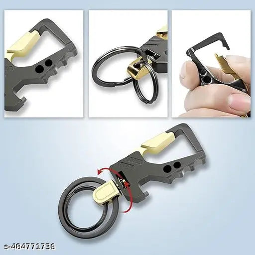 Heavy Duty Stainless Steel Keychain with Bottle Opener | Key Ring Hook Keychain Holder | Keychain for Men and Women Stylish Double Ring Hook Metal Key Chain for Cars and Bikes