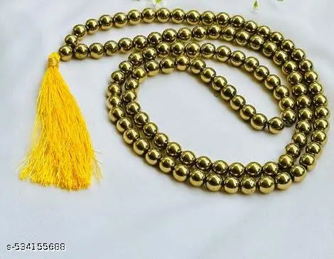Golden Pyrite Jaap Mala 108-8 mm Beads for Prosperitiy Wealth Willpower and Financial Abundance with 1