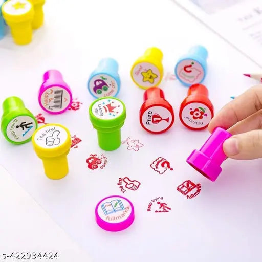 Curve Highlighter Pen Set, 6Pcs Flownwing Flair Pens with 6 Different Curve Shape Fine Tips,Curve Highlighter Pen For Adults & Kids Books Writing Drawing Scrapbook and  10 Pcs Motivation Stamps for Kids - Plastic Stamps Toys Art & Craft for School Supplie