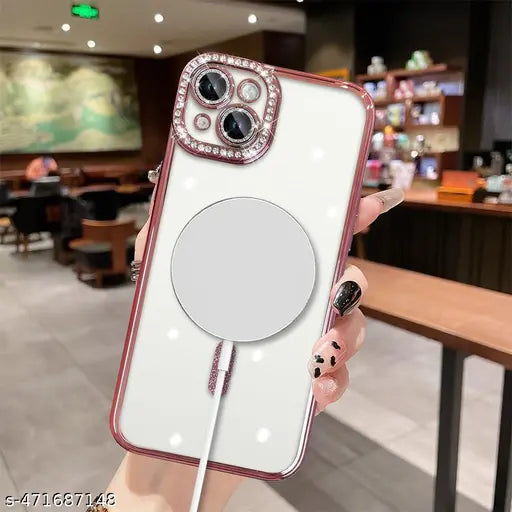 Clickfleek Back Case For Apple iPhone 14 | Luxury Bling Diamond Rhinestones Cover with Magsafe | Camera Lens Protection Back Cover Compatible For Apple iPhone 14 (Rose)