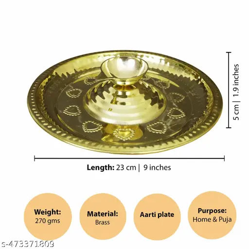 Brass Diya for Puja | Pooja Aarti | Arti Deepak Deepam Oil Lamp for Home Temple Puja Articles Decor Gifts[Weight: 200gm]- Temple Diya Aarti (Large Diameter: 23cm)