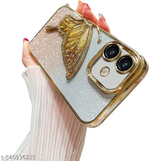 Rakulo Store Designed Compatible with iPhone 16 Plus Cover with Luxury Glitter Cute Butterfly Plating Design Aesthetic Women Teen Girls Back Cover Case Compatible with iPhone 16 Plus (Butterfly | Gold)