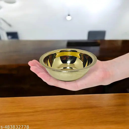 Pure Brass Indian Golden Serving Bowl Set | Brass Pooja katori for Home Temple, Religious Occasions | Tableware and Serveware for Home Hotel Restaurant, Volume-250 ml, Set of 2